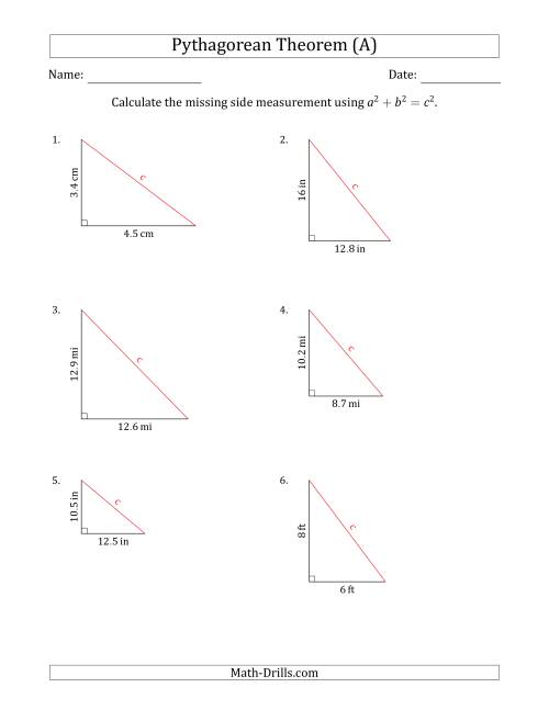 Aforementioned Calculate the Edge Using Pythagoras Set (No Rotation) (A) Math Worksheet
