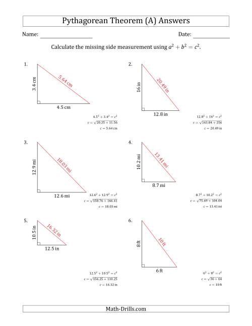 The Calculate the Hypotenuse Using Pythagorean Theorem (No Rotation) (A) Math Questionnaire Page 2