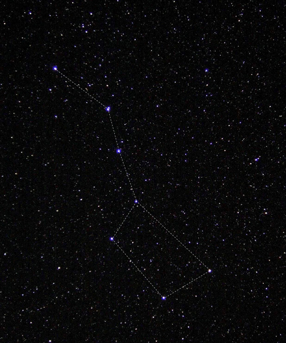 A group of stars with a line traced throughout them to form the Big Dipper.