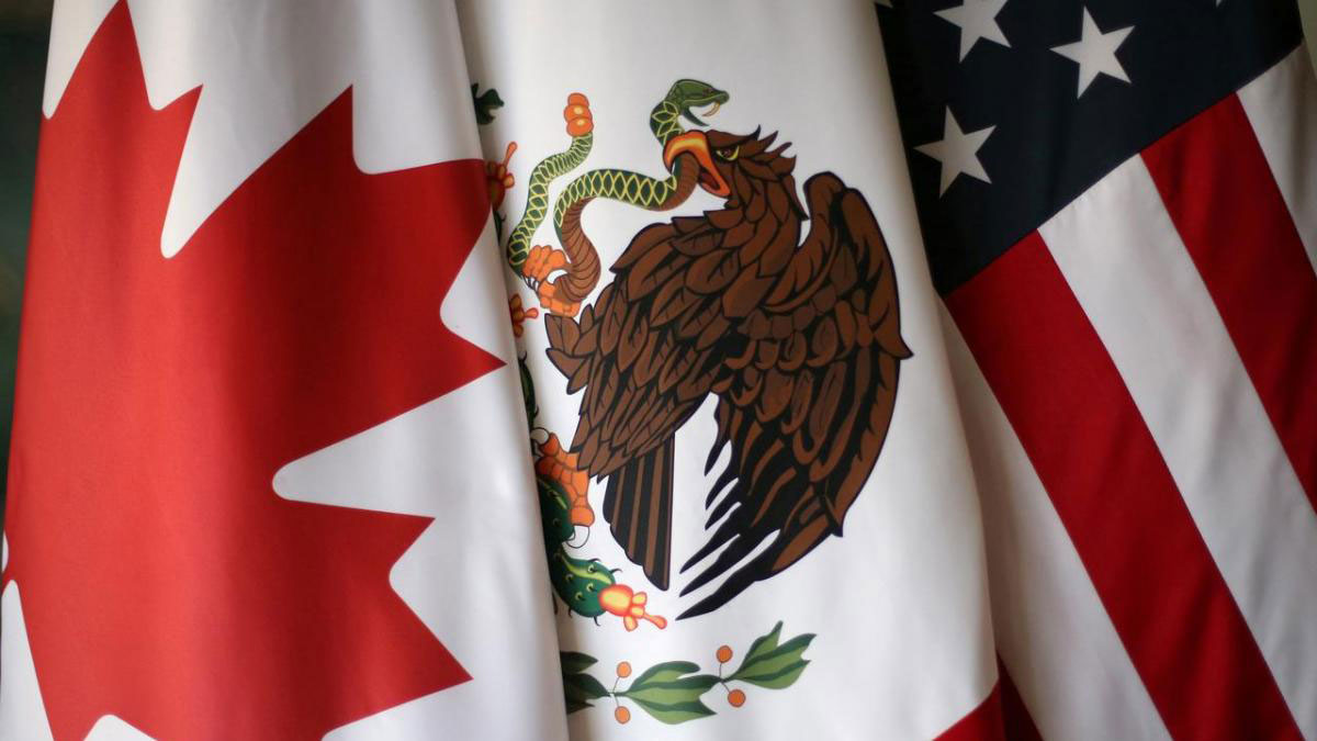 USMCA Flags of Canada, Mexico, and one United States